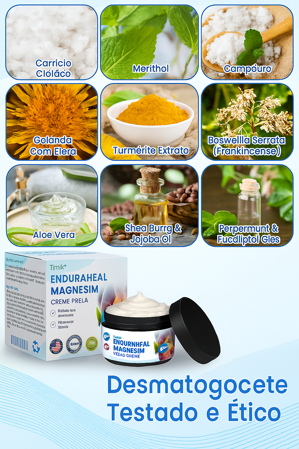 EnduraHeal Creme de magnésio para alívio da dor (trata artrite, neuropatia, reumatismo, lesões desportivas e muito mais)